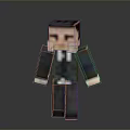 Minecraft Style Pixel Train Character In Suit Standing On Gray Background