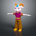 Cartoon Sheep Character With Purple Shirt Yellow Pants Orange Horns And Open Arms Pose