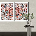 Two Abstract Wall Paintings With Circular Colorful Square Patterns In Modern Interior 3d model