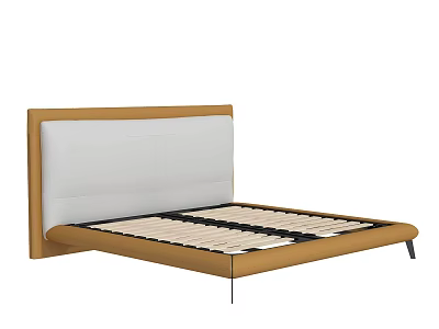 Modern Double Bed With Wooden Frame And Upholstered White Headboard Slatted Base 3d model