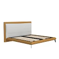 Modern Double Bed With Wooden Frame And Upholstered White Headboard Slatted Base