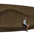 Modern Outdoor Bench With Wavy Wooden Slats Design For Comfortable Sitting In Stylish Space