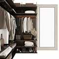 Modern Elegant Wardrobe Interior With Hanging Clothes Folded Towels Wooden Drawers And Mirror