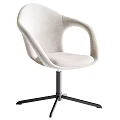 Gray Upholstered Modern Chair With Curved Armrests And Metal Swivel Base
