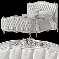 Elegant Luxury Double Bed With Tufted Headboard Carved Frame Details And Decorative Pillows