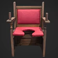 Antique Wooden Chair With Red Cushioned Seat Hole And Armrest Posts Design