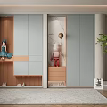 Modern Shoe Cabinet With Light Gray Wooden Design Storage Shelves Decorated Doll Balloon And Shoes