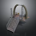 Scenic Construction Component Featuring Arch Staircase Support Platform And Metal Railings