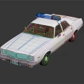 Classic White Police Car With Red And Blue Emergency Lights