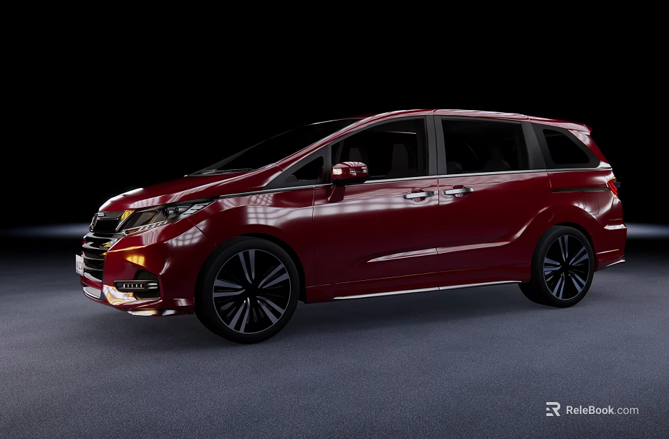 Red Honda Minivan Exterior Design With Shiny Body And Black Wheels 3d model 