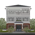 Two Story Detached Villa Exterior Featuring White Walls Black Roof Balcony And Stone Base