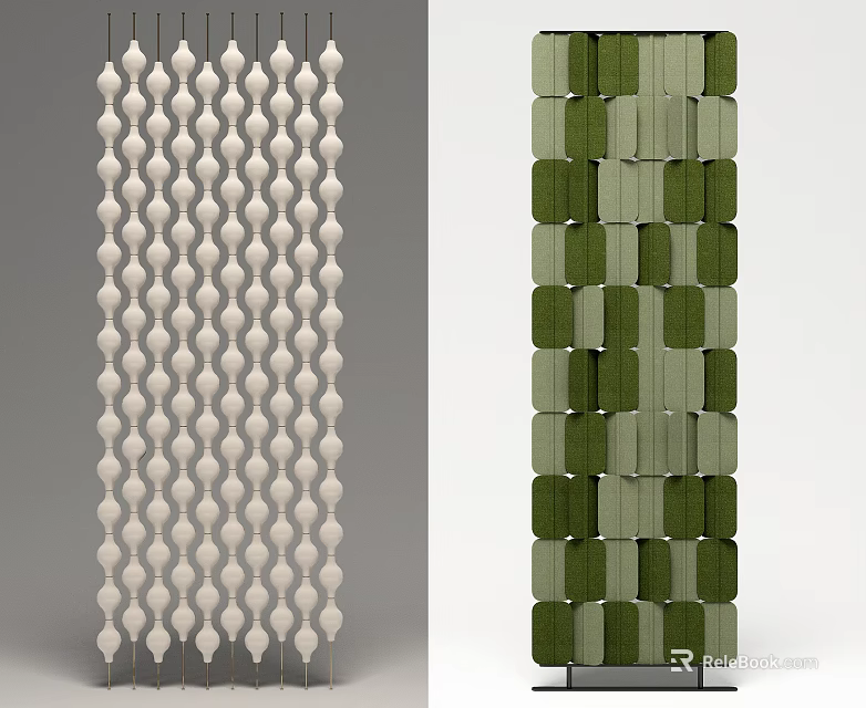 Modern Wall Decor With White Teardrop Shapes And Green Square Patterns 3d model 