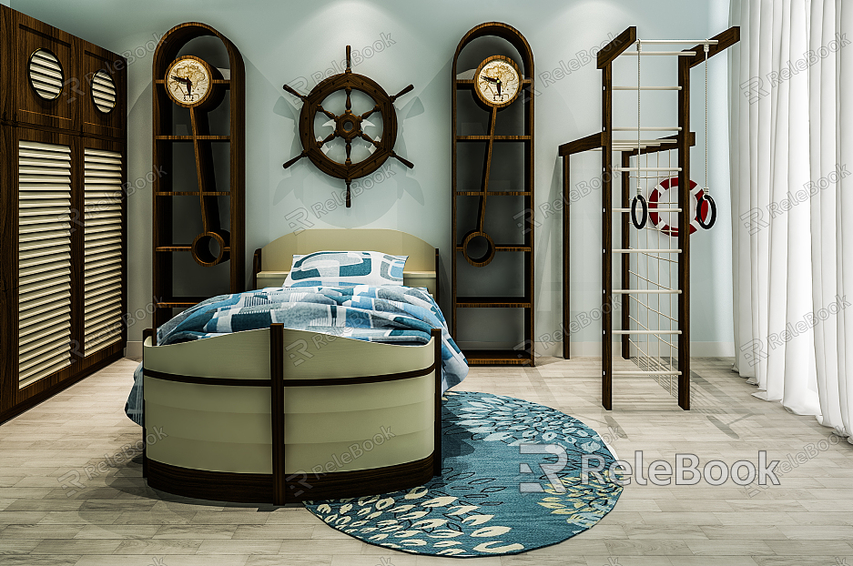 Mediterranean Single Bed Bedroom model