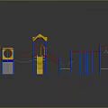 Colorful Playground Structures With Yellow Slide Red Climbing Frames And Blue Swings