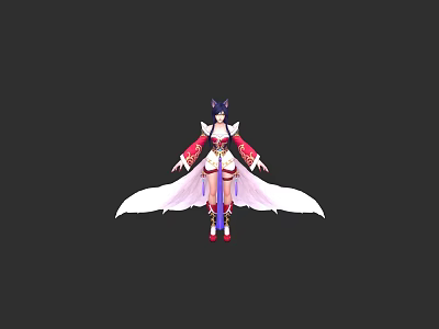 Fantasy Game Character With Fox Ears White Flowing Robe And Red Accents 3d model