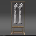 Wooden Storage Rack With Hanging Rod Holding White Clothes And Small Bottom Platform