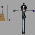 Game Movie Character Skeleton With Top Hat Black Outfit Purple Gloves Outstretched Arms And Guitar
