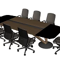 Modern Conference Table With Wooden Top And Gray Rolling Office Chairs