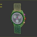 Stylish Sports Watch With Blue Strap Green Case And Silver Chronograph Dial