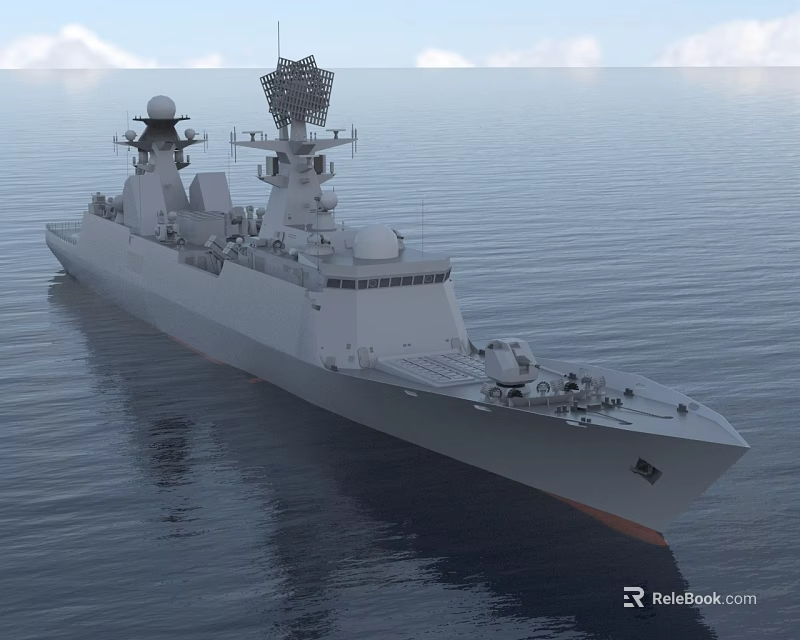 Modern Naval Warship Sailing On Calm Ocean With Radar Systems And Deck Equipment 3d model 
