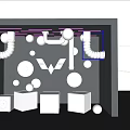 Neon Lit Space With Purple Pink Lights Wing Logo Circular Lights Metal Pipes Speakers