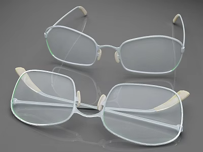 Two Pairs of White Metal Frame Clear Lens White Temple Glasses 3d model