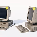 Two Vintage Desktop Computers With Monitors CPUs Keyboards And Yellow Sticky Notes 3d model