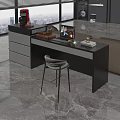 Black And White Modern Interior Functional Desk With Drawers Laptop Coffee Maker Books And Chair