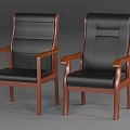 Classic High Back Office Chair With Black Leather Seat And Wooden Armrests