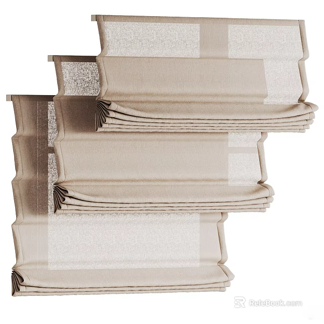 Elegant Beige Roman Blinds with Folded Design and Light Filtering Textured Fabric 3d model 