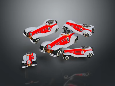 Red And White Styled Toy Race Car Models In Multiple Designs Collection 3d model