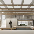 LIVVAN Modern Clothing Store Interior With Display Mannequin Bench And Green Plant