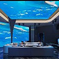 Modern KTV Lounge With Ocean Theme Ceiling Projection Sofa Seating Bar Counter Modern Lighting 3d model