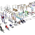 Diverse Sports Equipment Including Gym Fitness Machines Outdoor Training Gear and Tools