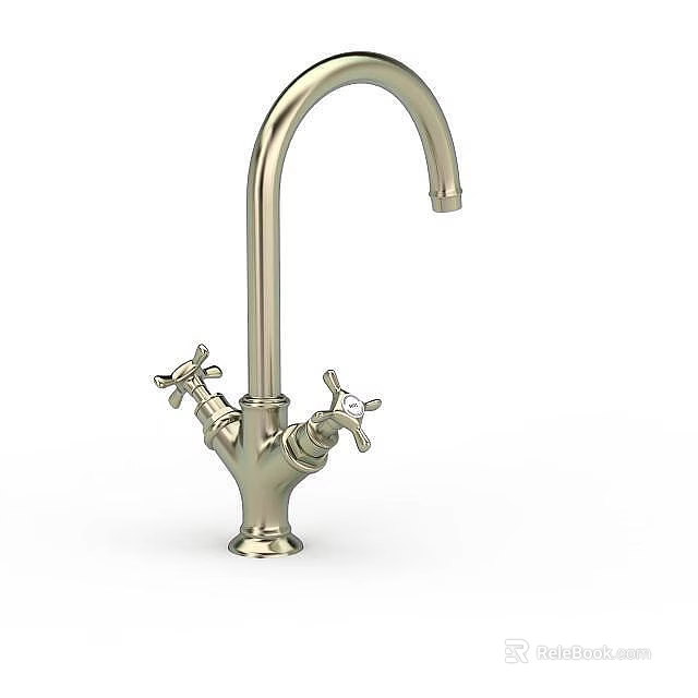 Vintage Kitchen Faucet With Double Handle And Classic Brass Finish Design 3d model 
