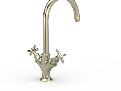 Vintage Kitchen Faucet With Double Handle And Classic Brass Finish Design 3d model