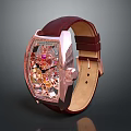 Exquisite Luxury Watch With Crimson Leather Strap And Rose Gold Case Transparent Dial Mechanical Movement