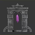 Stone Archway Structure With Floating Pink Crystal And Carved Star Details