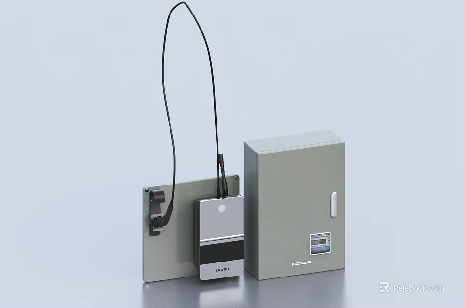 Portable Digital Mobile Charger Device With Cable And Gray Accessory Box 3d model 