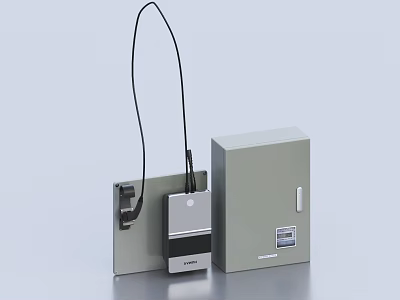 Portable Digital Mobile Charger Device With Cable And Gray Accessory Box 3d model