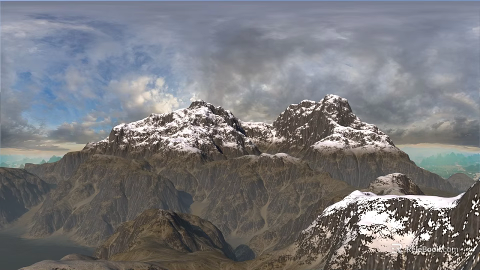 Scenic Mountain Landscape Featuring Snow Capped Peaks Rocky Slopes And Dramatic Sky 3d model 