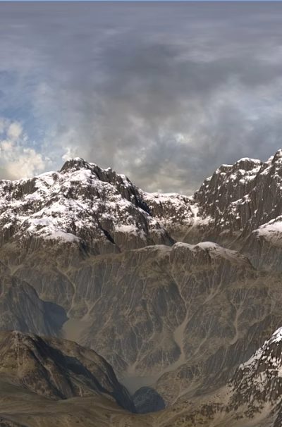 Scenic Mountain Landscape Featuring Snow Capped Peaks Rocky Slopes And Dramatic Sky 3d model