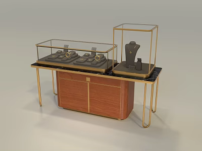 Jewelry Store Elegant Glass Display Cases With Rings And Gold Metal Frame Cabinets 3d model
