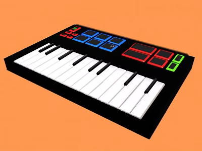 Colorful Electronic Keyboard With Red Blue Green Black Buttons White Black Keys On Orange Background 3d model