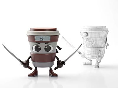 Game Movie Character Coffee Cup With Swords 3D Cartoon Design Model 3d model