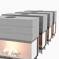 Modern Sleek Black Steel Fireplace With Glass Front And Burning Flames