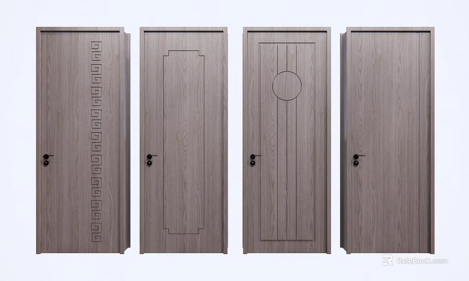 Modern Wooden Hinged Doors With Various Panel Designs For Home Interior 3d model