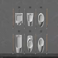 Modern Urinals Arranged on Gray Marble Wall with Wooden Partitions