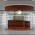 Modern Interior Showroom With Round Counter Display Shelves And Decorative Ceiling Lighting