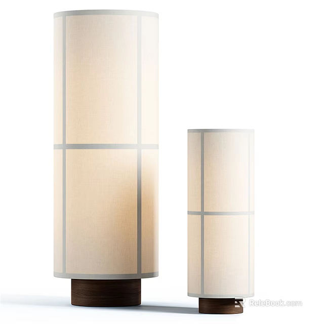 Modern Floor Lamps With Beige Fabric Shades Gray Grid Lines And Tall And Short Designs 3d model 